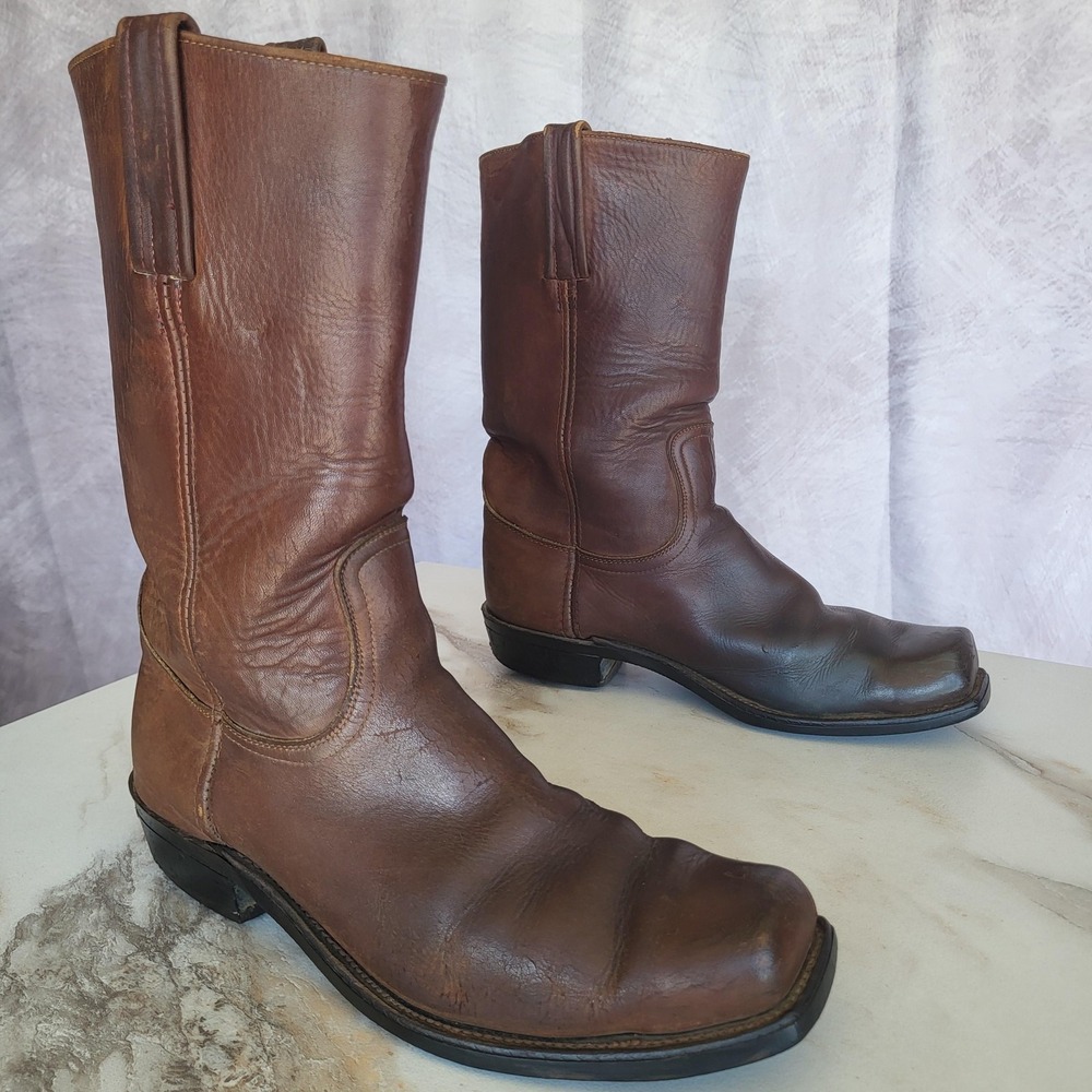 Vintage Frye 9002 Western Cowboy Boots Mens Size 11.5 D Brown Square Toe